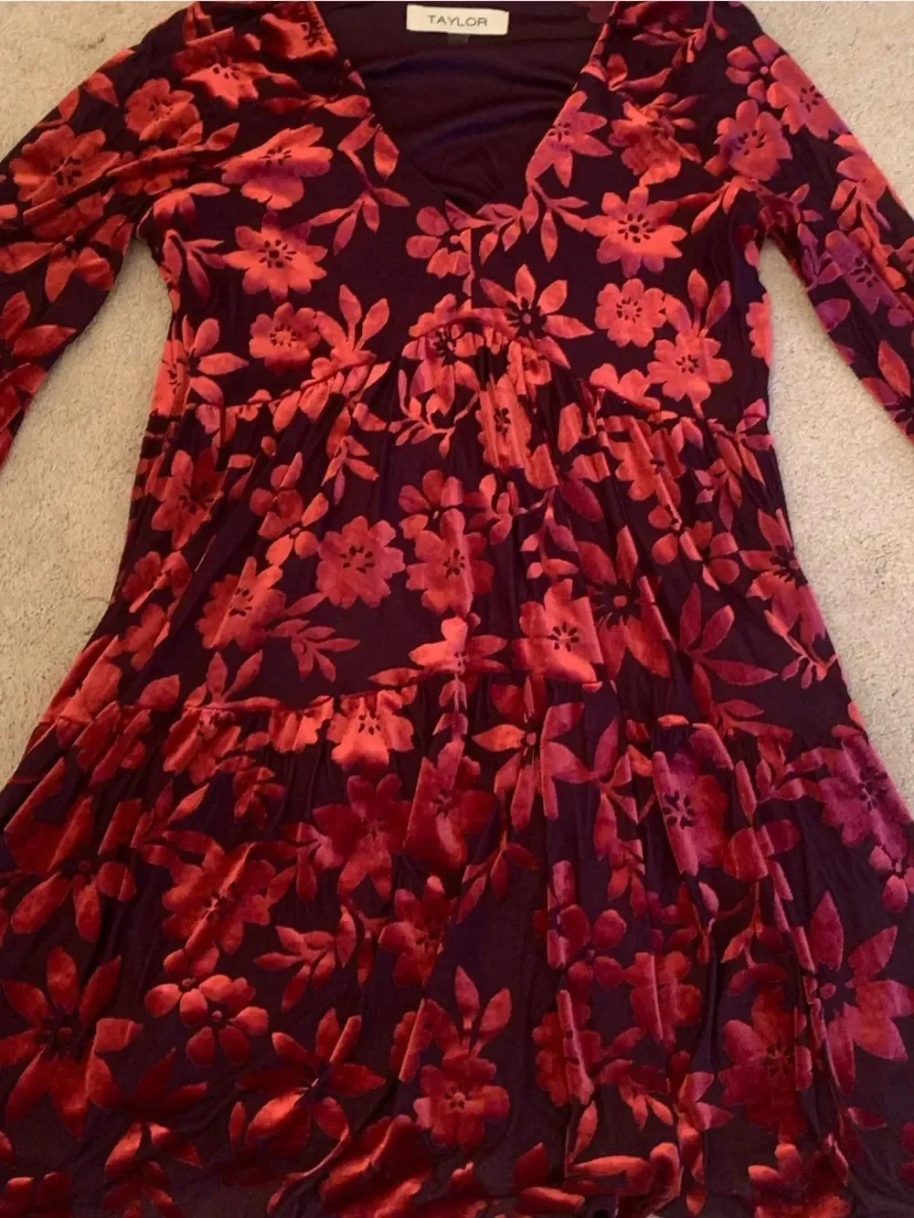 NWT TAYLOR Babydoll Velvet Burnout Dress